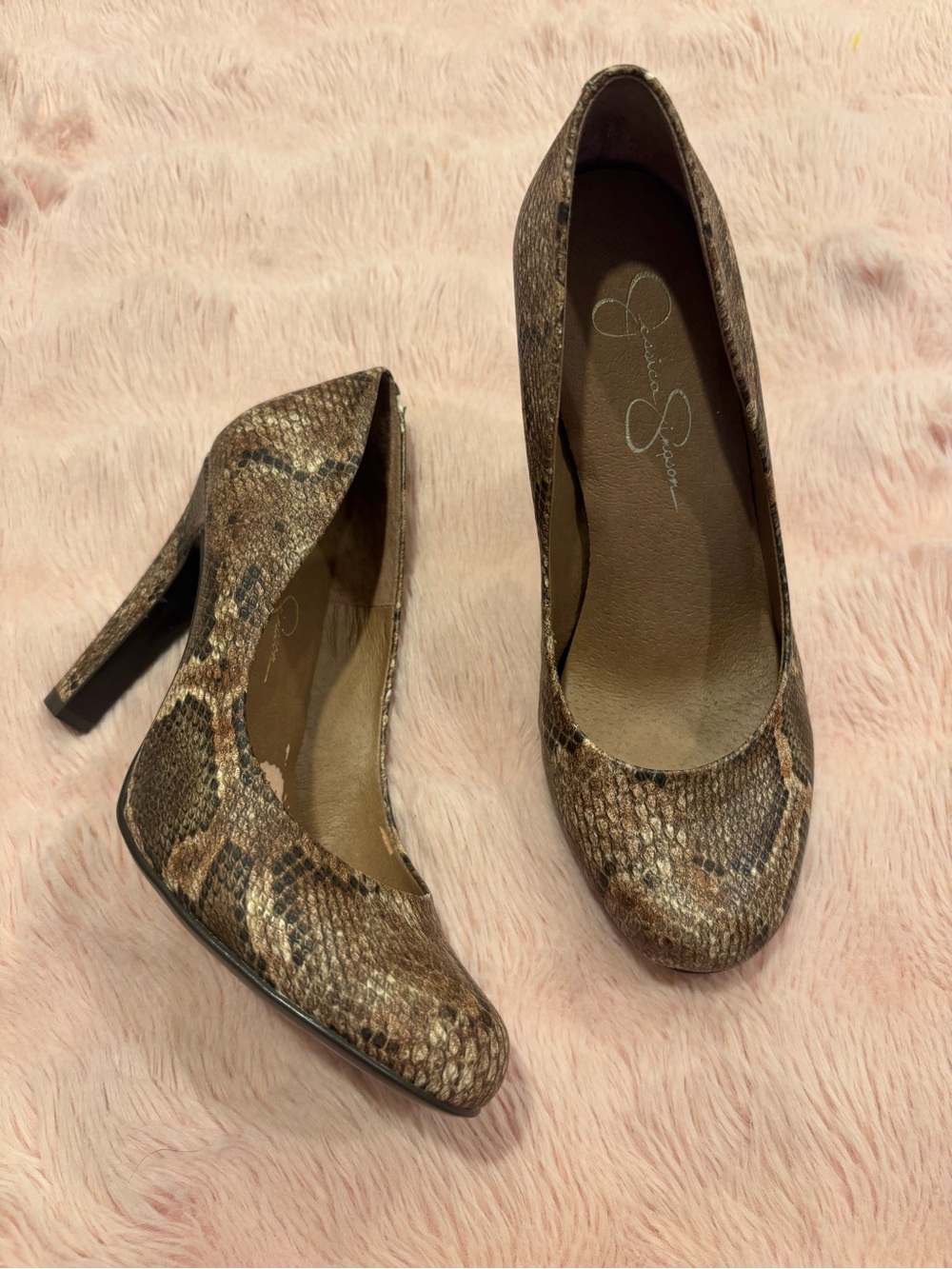 Jessica Simpson Brown Snake-Print Stiletto Pumps